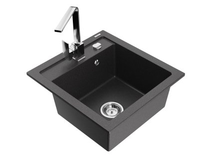 Granitový drez Mexen Vito s 1 misou a kuchynskou batériou Rita, čierna škvrna - 6503-76-670300-00