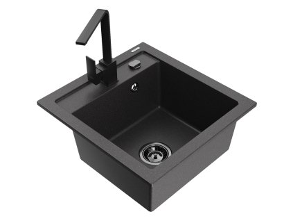 Granitový drez Mexen Vito s 1 misou a kuchynskou batériou Rita, čierna škvrna - 6503-76-670300-70-B
