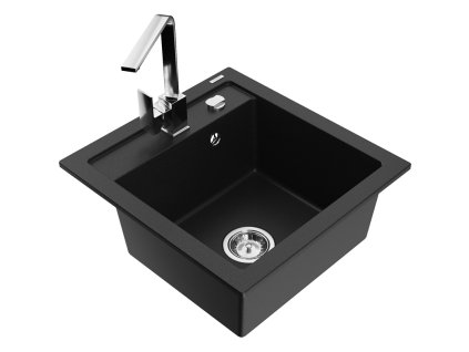 Granitový drez Mexen Vito s 1 misou a kuchynskou batériou Rita, čierny - 6503-77-670300-00