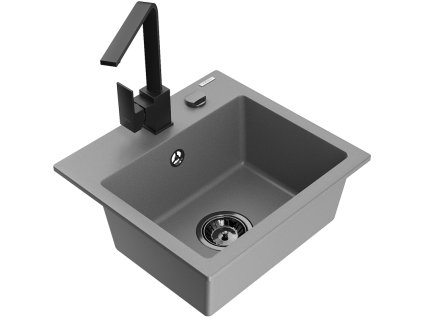 Granitový drez Mexen Milo s 1 misou a kuchynskou batériou Rita, sivý - 6505-71-670300-70-B