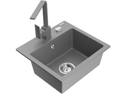 Granitový drez Mexen Milo s 1 misou a kuchynskou batériou Rita, sivý - 6505-71-670300-71