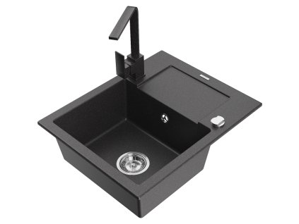 Mexen Enzo Granitový drez s 1 misou, odkapávačom a kuchynskou batériou Rita, čierna škvrnitá - 6506-76-670300-76