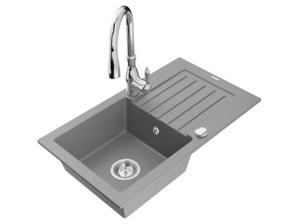Granitový drez Mexen Pablo s 1 misou, odkapávačom a batériou Savita, sivý - 6510-71-672601-00