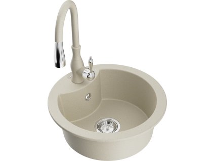 Granitový drez Mexen Diego s 1 misou a kuchynskou batériou Savita, béžový - 6512-69-672601-69