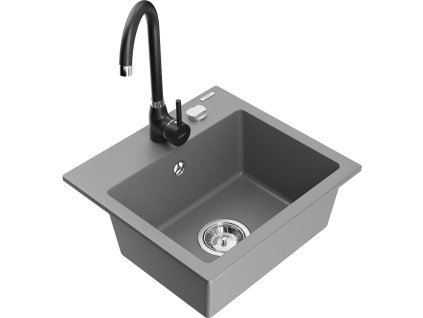 Granitový drez Mexen Milo s 1 misou a kuchynskou batériou Telma, sivý - 6505-71-670200-70