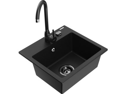 Granitový drez Mexen Milo s 1 misou a kuchynskou batériou Telma, čierny - 6505-77-670200-70-B