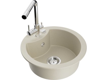 Granitový drez Mexen Diego s 1 misou a kuchynskou batériou Duero, béžový - 6512-69-671600-00