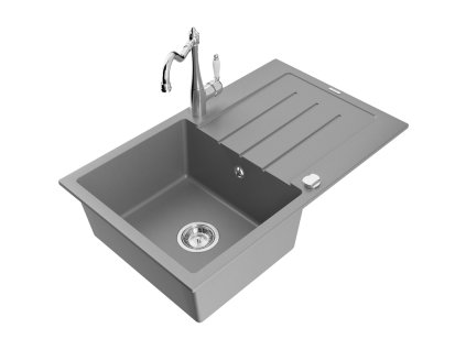 Granitový drez Mexen Bruno s 1 misou, odkapávačom a kuchynskou batériou Carla, sivý - 6513-71-670700-00