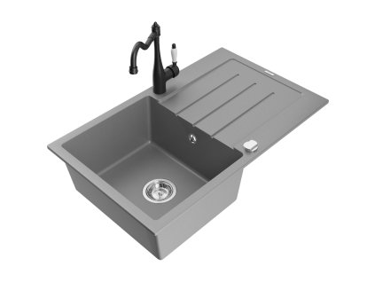 Granitový drez Mexen Bruno s 1 misou, odkapávačom a kuchynskou batériou Carla, sivý - 6513-71-670700-70