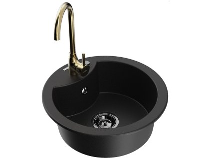 Granitový drez Mexen Diego s 1 misou a kuchynskou batériou Telma, čierny - 6512-77-670200-50-B