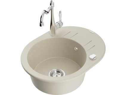 Granitový drez Mexen Kevin s 1 misou, odkapávačom a kuchynskou batériou Carla, béžový - 6517-69-670700-00