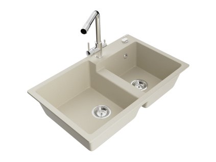 Mexen Tomas 2-komorový granitový drez s kuchynskou batériou Duero, béžová - 6516-69-671600-00