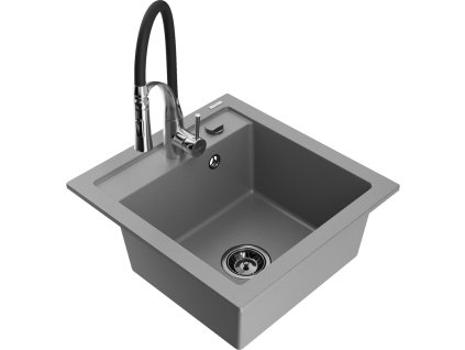 Granitový drez Mexen Vito s 1 misou a kuchynskou batériou Aster, sivý - 6503-71-73450-07-B