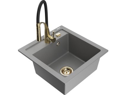 Granitový drez Mexen Vito s 1 misou a kuchynskou batériou Aster, sivý - 6503-71-73450-57-G