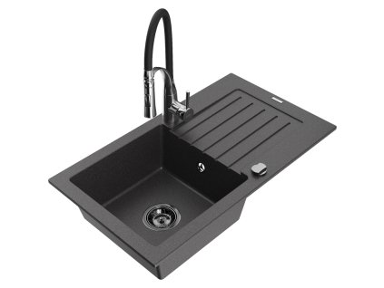 Granitový drez Mexen Pablo s 1 misou, odkapávačom a batériou Aster, čierna škvrna - 6510-76-73450-07-B