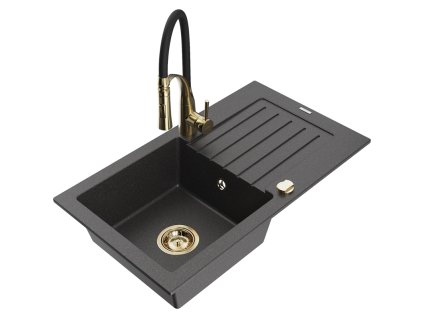 Granitový drez Mexen Pablo s 1 misou, odkapávačom a batériou Aster, čierna škvrnitá - 6510-76-73450-57-G