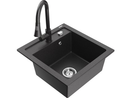 Granitový drez Mexen Vito s 1 misou a kuchynskou batériou Elia, čierna škvrnitá - 6503-76-670101-76