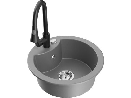 Granitový drez Mexen Diego s 1 misou a kuchynskou batériou Elia, sivý - 6512-71-670101-70