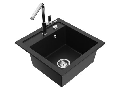 Granitový drez Mexen Vito s 1 misou a kuchynskou batériou Flora, čierny - 6503-77-670401-00