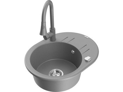 Granitový drez Mexen Kevin s 1 misou, odkapávačom a kuchynskou batériou Elia, sivý - 6517-71-670101-71