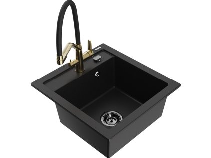 Granitový drez Mexen Vito s 1 misou a kuchynskou batériou Duo, čierny - 6503-77-671701-57-B