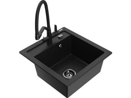 Granitový drez Mexen Vito s 1 misou a kuchynskou batériou Duo, čierny - 6503-77-671701-70-B