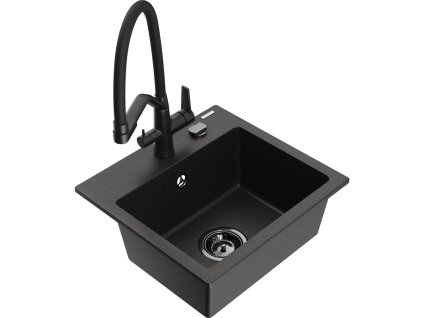 Granitový drez Mexen Milo s 1 misou a kuchynskou batériou Duo, čierna/zlatá metalíza - 6505-75-671701-70-B