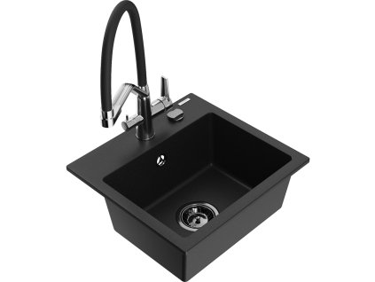 Granitový drez Mexen Milo s 1 misou a kuchynskou batériou Duo, čierny - 6505-77-671701-07-B