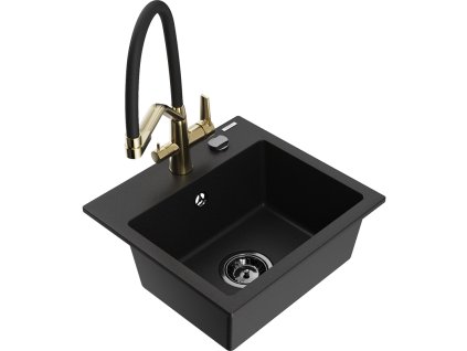 Granitový drez Mexen Milo s 1 misou a kuchynskou batériou Duo, čierny - 6505-77-671701-57-B