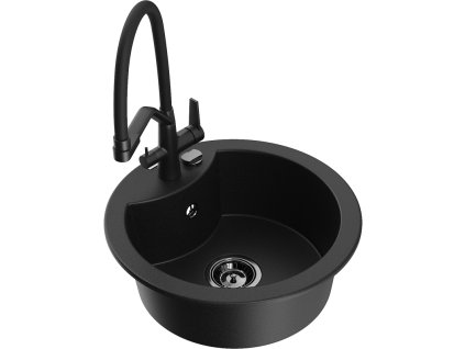 Granitový drez Mexen Diego s 1 misou a kuchynskou batériou Duo, čierny - 6512-77-671701-70-B