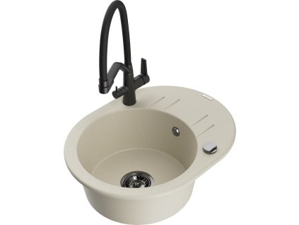 Granitový drez Mexen Kevin s 1 misou a kuchynskou batériou Duo, béžový - 6517-69-671701-70-B