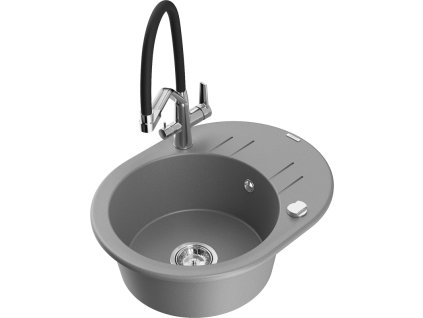 Granitový drez Mexen Kevin s 1 misou a kuchynskou batériou Duo, sivý - 6517-71-671701-07