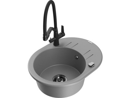 Granitový drez Mexen Kevin s 1 misou a kuchynskou batériou Duo, sivý - 6517-71-671701-70-B