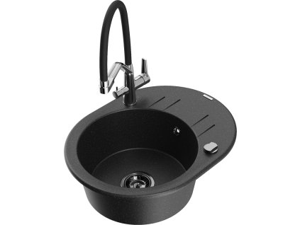 Granitový drez Mexen Kevin s 1 misou a kuchynskou batériou Duo, čierna/strieborná metalíza - 6517-73-671701-07-B