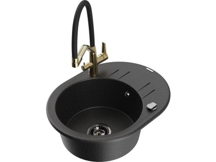 Granitový drez Mexen Kevin s 1 misou a kuchynskou batériou Duo, čierna/strieborná metalíza - 6517-73-671701-57-B