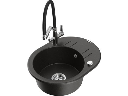 Granitový drez Mexen Kevin s 1 misou a kuchynskou batériou Duo, čierna/zlatá metalíza - 6517-75-671701-07