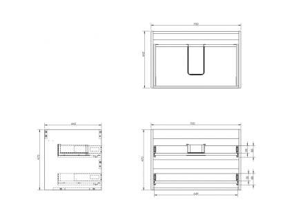Mexen Box-A podomietková skrinka 70 cm, 2 zásuvky, biely lesk - 91AX0-0700-470-2-00