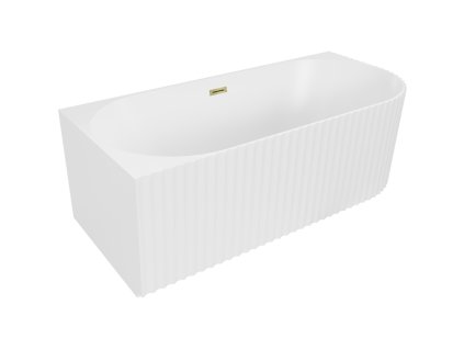 Mexen Gia voľne stojaca rohová vaňa s ľavým drážkovaním 150 x 75 cm, biela matná, zlatý prepad - 52701507501L-50