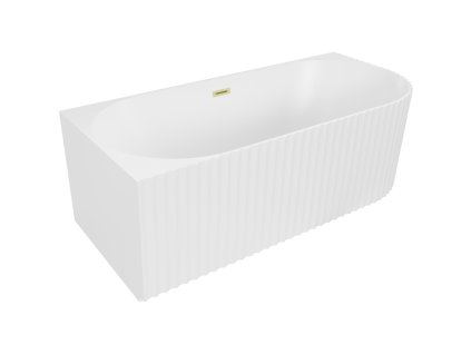 Mexen Gia voľne stojaca rohová vaňa s ľavým drážkovaním 150 x 75 cm, biela matná, zlatý kartáčovaný prepad - 52701507501L-55