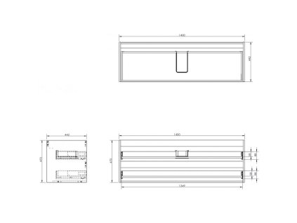 Mexen Box-A podomietková skrinka, 140 cm, 2 zásuvky, biela matná - 91AX0-1400-470-2-01