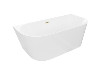 Mexen Oval Slim nástenná voľne stojaca vaňa 170 x 80 cm, biela, s prepadom z brúseného zlata - 52661708000-55