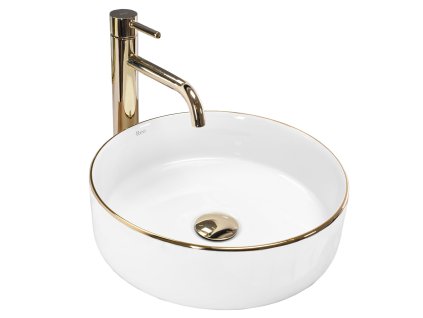 Rea Sami Gold Edge umývadlo na dosku 36 x 36 cm, biela-zlatý okraj, REA-U6758