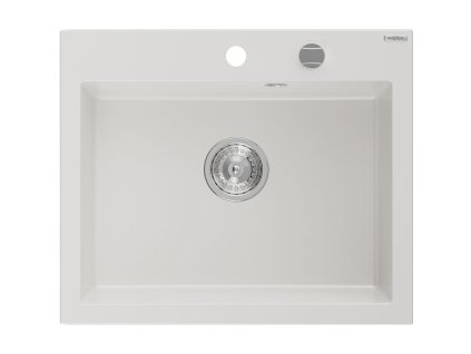 Granitový drez Mexen Elix s 1 misou 600 x 500 mm, biely, chrómový sifón - 6525601005-20