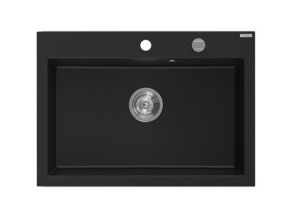 Granitový drez Mexen Elix s 1 misou 700 x 500 mm, čierny, chrómový sifón - 6526701005-77