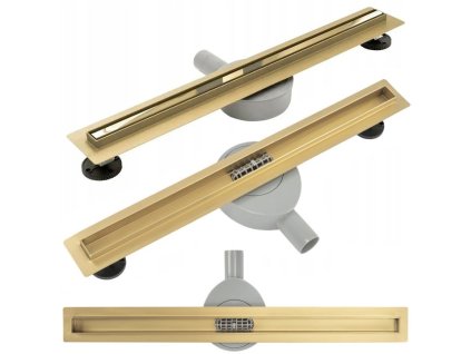 Rea Neo Slim Mirror Pro sprchový žľab 90 cm s 360°otočným sifónom, šampanská zlatá, REA-G5605