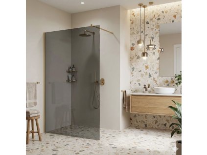 Sprchová zástena Rea Flexi Grey / Brush Gold 90