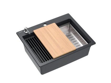 granitový drez KURT 110 WORKSTATION Black Dotted