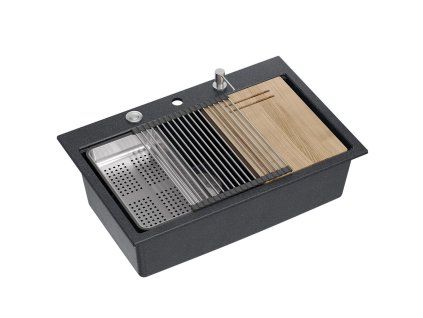 granitový drez MARC 110 WORKSTATION Black Metallic