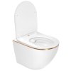 Rea Carlo Mini závesná WC misa 49x37 cm Rimless s pomaly padajúcim toaletným sedadlom, biela-zlatý okraj, REA-C1222