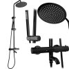 Rea Lungo vaňovo-sprchová súprava s dažďovou hlavicou a ručnou sprchovou sadou, termostatická batéria, čierny metalický, REA-P8763